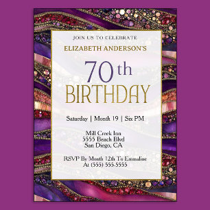 Convites Aniversário de 70 anos em Purple Gold Moderno com