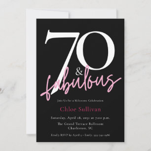 Convites Aniversário de 70 anos fabuloso com letra rosa mod