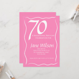 Convites Aniversário de 70 anos Feminino Elegante Rosa Scri