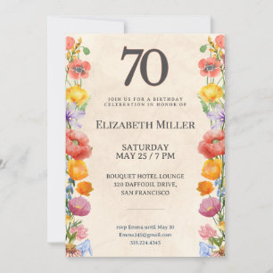 Convites Aniversário de 70 anos Floral – Elegante Design de