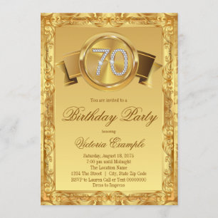 Convites Aniversário de 70 anos Gold Diamond Swirl Fancy