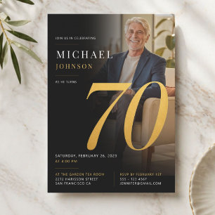 Convites Aniversário de 70 anos Minimalista Moderno Preto e