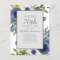 Aniversário de 70 anos Navy Amarelo Branco Floral