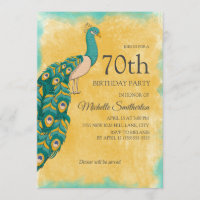 Aniversário de 70 anos Pavão Aquarela Azul-Verde A