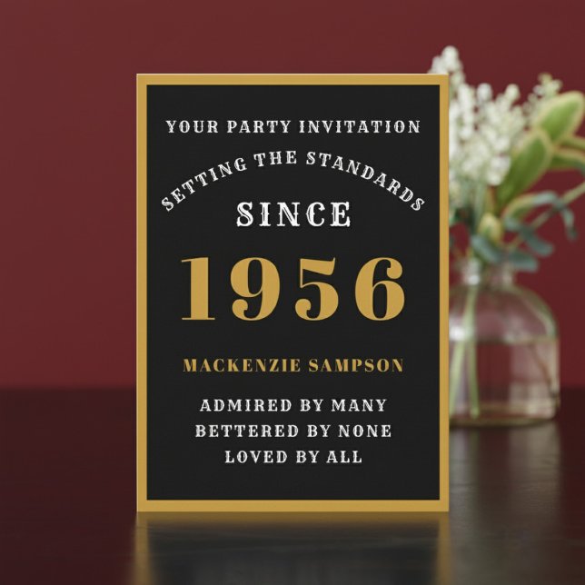 Convites Aniversário de 70 anos Personalizado 1956 Elegante (1956 birthday invitation. Dark background.)