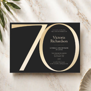 Convites Aniversário de 70 anos Preto e Dourado Elegante