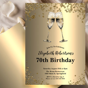 Convites Aniversário de 70 anos preto e dourado elegante e
