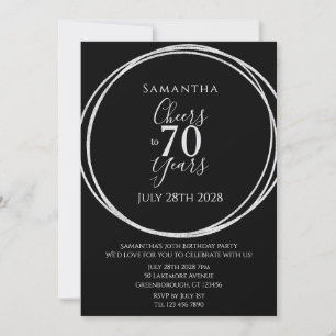 Convites Aniversário de 70 anos Preto Prata Cheers 70 Anos