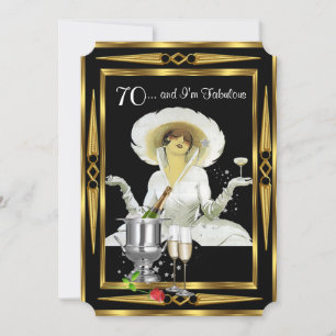 Convites Aniversário de 70 anos Retro Diva Art Deco Preto D