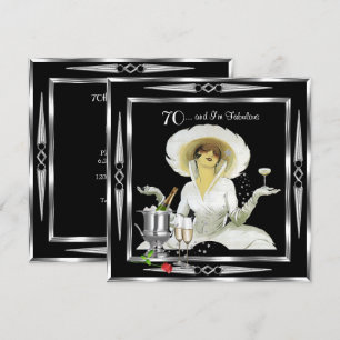 Convites Aniversário de 70 anos Retro Diva Art Deco Preto P