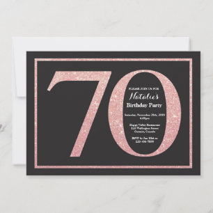 Convites Aniversário de 70 anos Rosa Dourado Glitter Quadro
