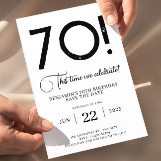 Convites Aniversário de 70 anos Save The Date Minimalista Ú