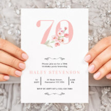 Aniversário de 70 anos Simples Rosa e Branco Flora
