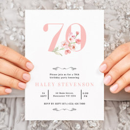 Convites Aniversário de 70 anos Simples Rosa e Branco Flora
