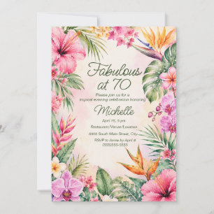 Convites Aniversário de 70 anos Tropical Floral Fabuloso