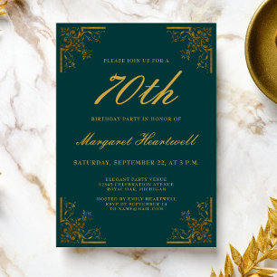 Convites Aniversário de 70 anos Vintage Esmeralda Verde Dou