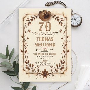 Convites Aniversário de 70 anos Vintage Rustic Cowboy Weste