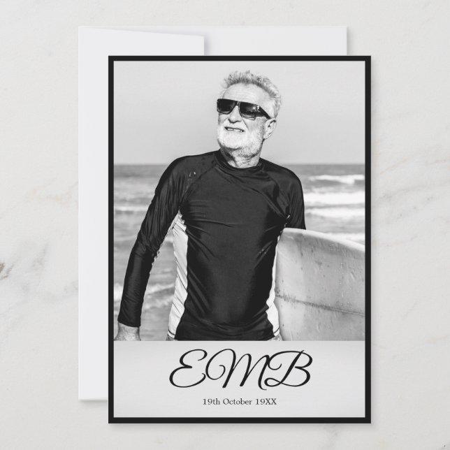 Convites Aniversário de 70 Birthday Elegant Photo Monograma (Verso)