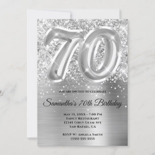 Convites Aniversário de 70 de Silver Glam Glittery Spartery