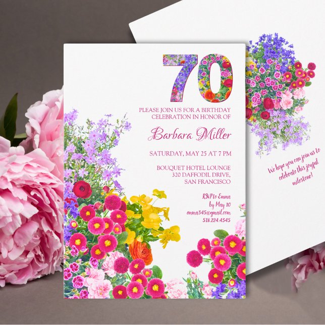 Convites Aniversário de 70 Floral - Design de Celebração de (Criador carregado)