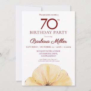 Convites Aniversário de 70 Floral - Queda Amarela Elegante