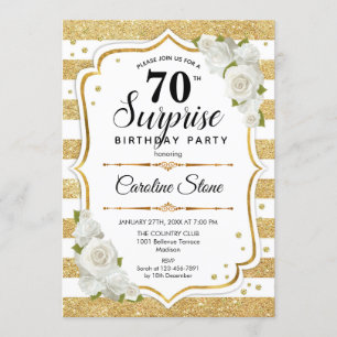 Convites Aniversário de 70 Surpresa - Branco Dourado