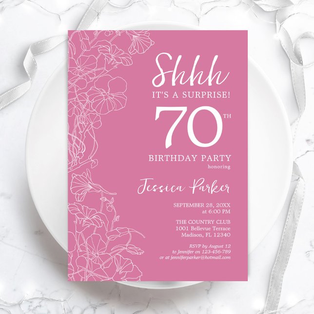 Convites Aniversário de 70 Surpresa - Rosa Floral (Criador carregado)