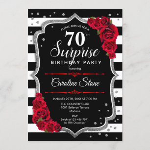 Convites Aniversário de 70 Surpresa - Vermelho Branco Negro
