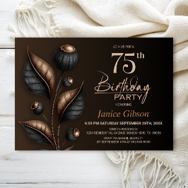 Convites Aniversário de 75 anos com Eucalipto Preto e Cobre