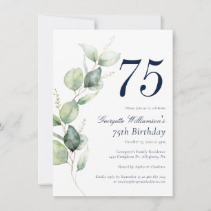Convites Aniversário de 75 anos com script de verde em aqua