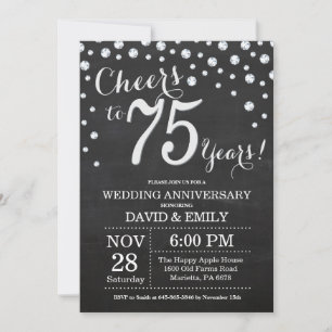 Convites Aniversário de 75 anos de Casamento Quadro Negro P
