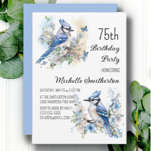 Convites Aniversário de 75 anos do pássaro azul Flor de pri