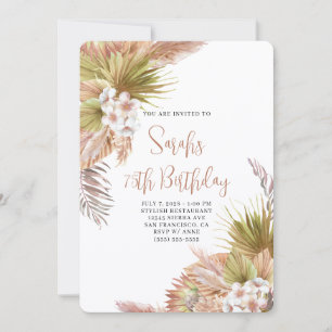 Convites Aniversário de 75 anos em aquarela Boho Bege Flora
