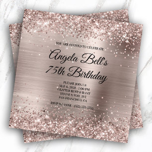 Convites Aniversário de 75 anos em Glittery Pink Champagne