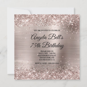 Convites Aniversário de 75 anos em Glittery Pink Champagne