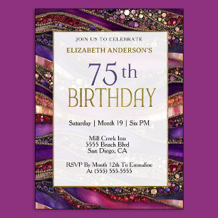 Convites Aniversário de 75 anos em Purple Gold Moderno com 