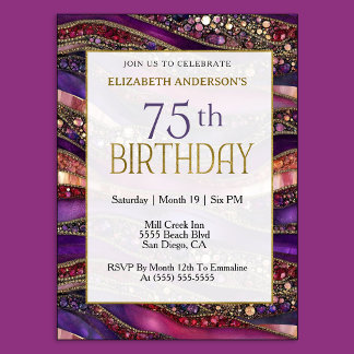 Convites Aniversário de 75 anos em Purple Gold Moderno com 