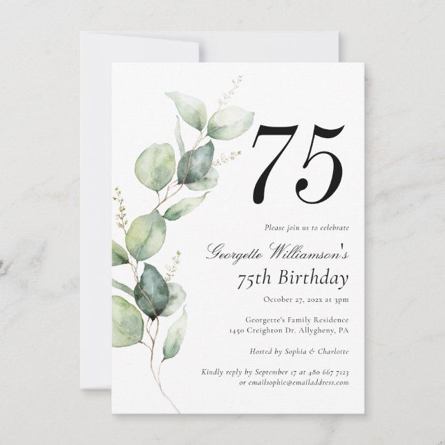 Convites Aniversário de 75 anos em Watercolor Script (Frente)