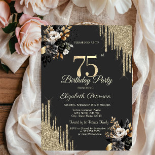 Convites Aniversário de 75 anos escuro com rosas pretas e g