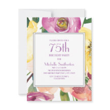 Aniversário de 75 anos Floral em Aquarela Roxo Ama