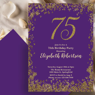 Convites Aniversário de 75 anos Roxo Dourado Elegante