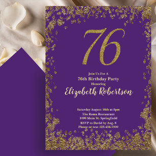 Convites Aniversário de 76 anos Roxo Dourado Elegante