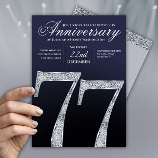 Convites Aniversário de 77 anos Diamante Prata Azul Marinho