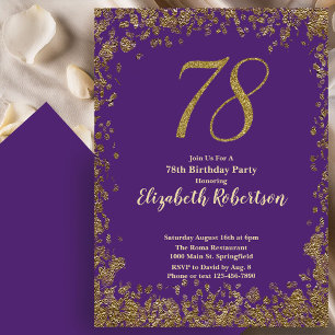 Convites Aniversário de 78 anos Roxo Dourado Elegante