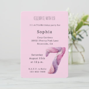Convites Aniversário de 7 anos Cozy Rosa Lavanda Roxo