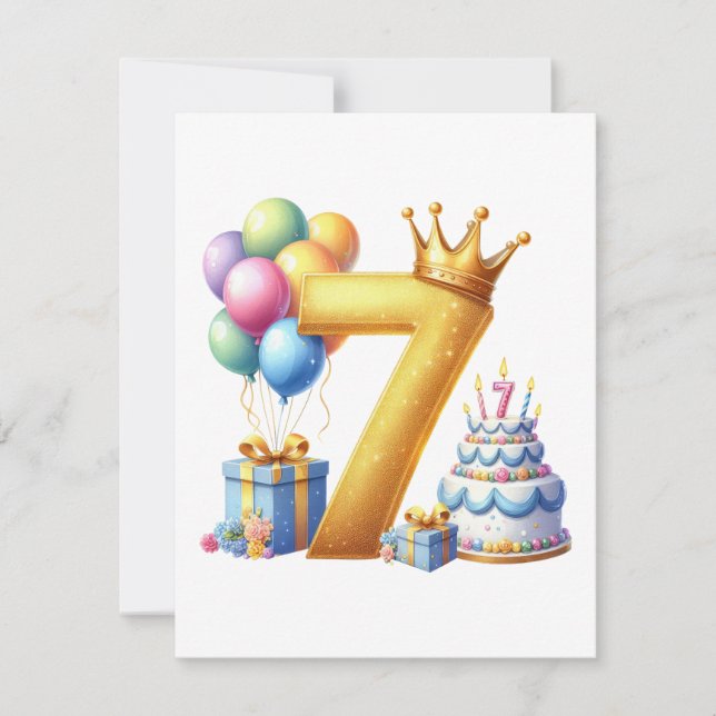 Convites Aniversário de 7 anos dourado (Frente)