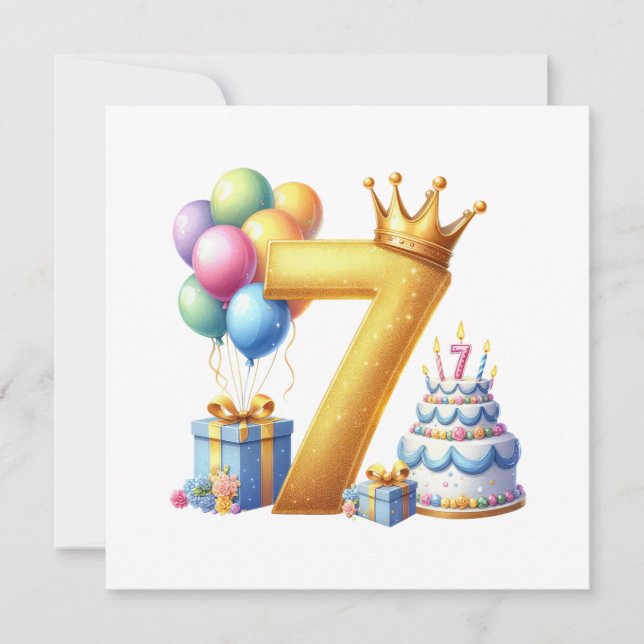 Convites Aniversário de 7 anos dourado (Frente)