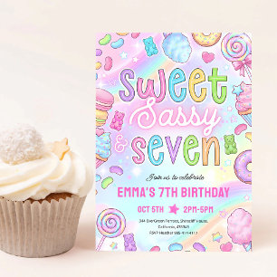 Convites Aniversário de 7 anos Neon Glow Sweet Sassy
