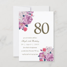 Convites Aniversário de 80 anos Botânico Floral Roxo Simple