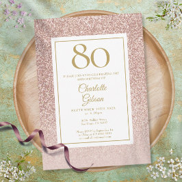 Convites Aniversário de 80 anos Brilho Dourado Rosa Elegant